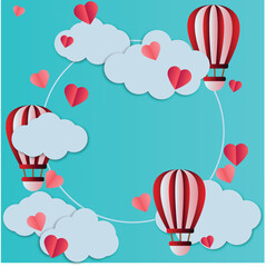 Fotobehang Luchtballon Romantische luchtballonnen met papieren hartjes  © Parvin