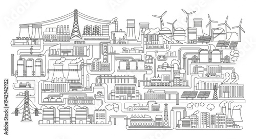 Industrial Complex with Machinery and Buildings.