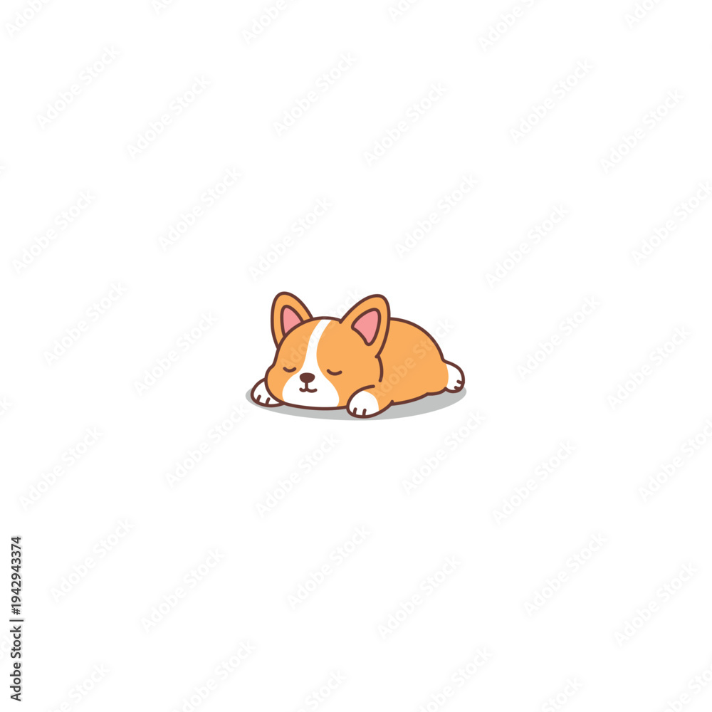 Fototapeta premium Cute kawaii corgi sleeping cartoon, vector illustration