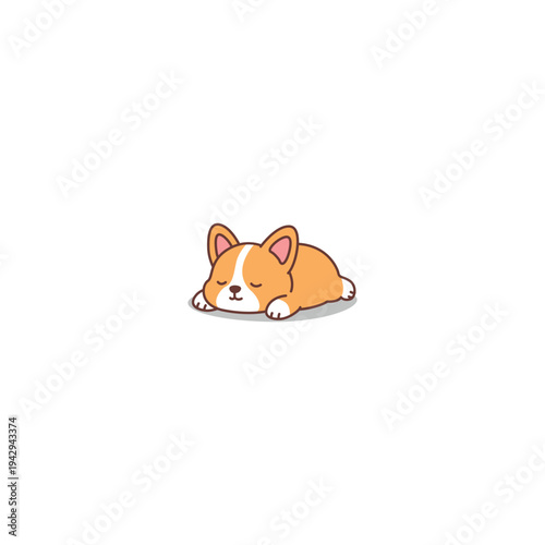Cute kawaii corgi sleeping cartoon, vector illustration