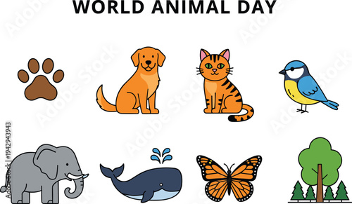 Animal day cartoon animals and tree