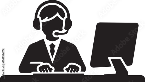 Customer support representative working at desk with computer a striking silhouette high quality