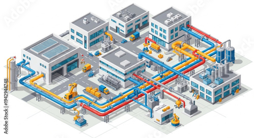 Industrial Facility with Pipelines and Buildings.