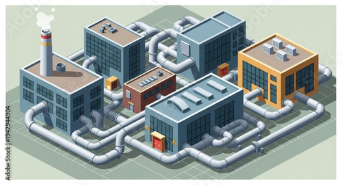 Industrial Facility with Pipes and Buildings.