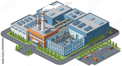 Industrial Facility with Solar Panels.