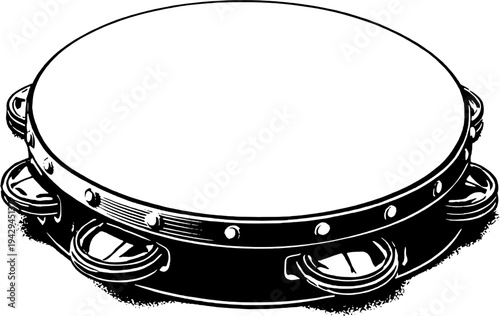 Tambourine percussion instrument line art illustration isolated on white background