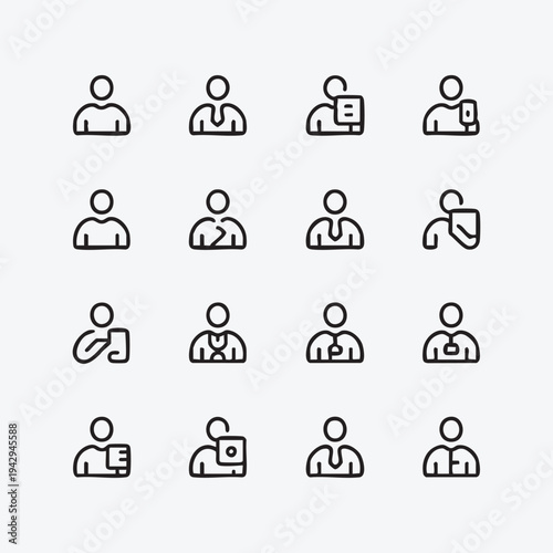 Minimalist line icons depicting various people and their activities