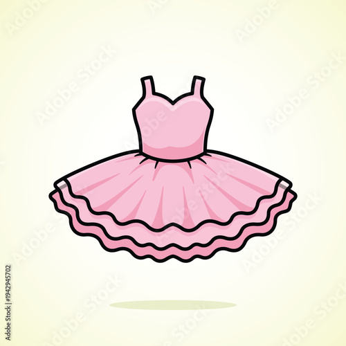 Cute Pink Ballet Tutu Dress for Dancers Cute Cartoon Icon Vector Illustration. Isolated background. Flat Cartoon Style
