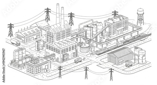 Industrial Facility Blueprint Technical Drawing.