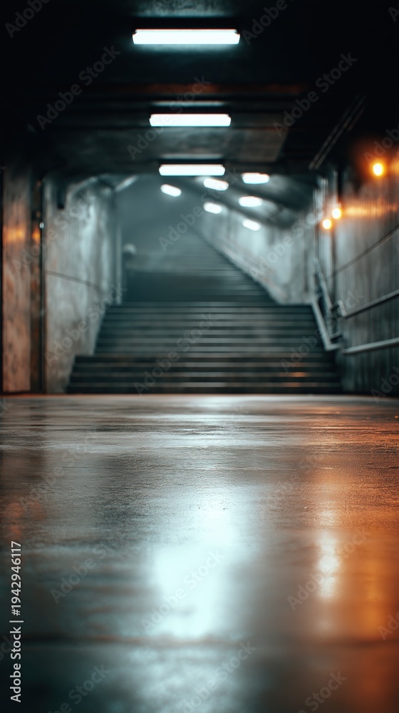 Fototapeta premium Mysterious Underground Corridor with Illuminated Steps