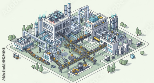 Industrial Facility Isometric Illustration.