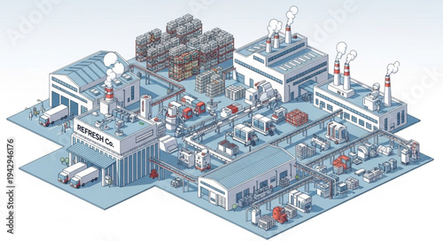 Industrial Facility Isometric Illustration Factory.