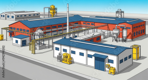 Industrial Facility with Buildings and Equipment.