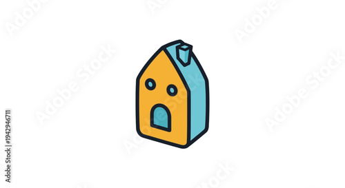 Cartoon house with a sad face.