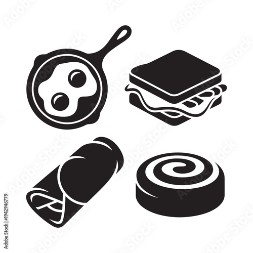 Breakfast food icons eggs sandwich drink and a sweet roll