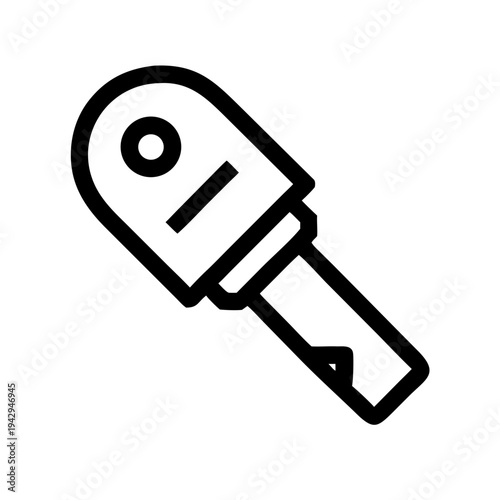 Black and white line drawing of a traditional key with a circular bow design isolated on white background, Vector