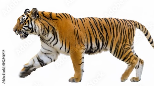 Majestic Bengal Tiger Walking Isolated on White