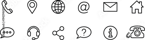 Collection of communication and contact icons in a clean outline style phone telephone
