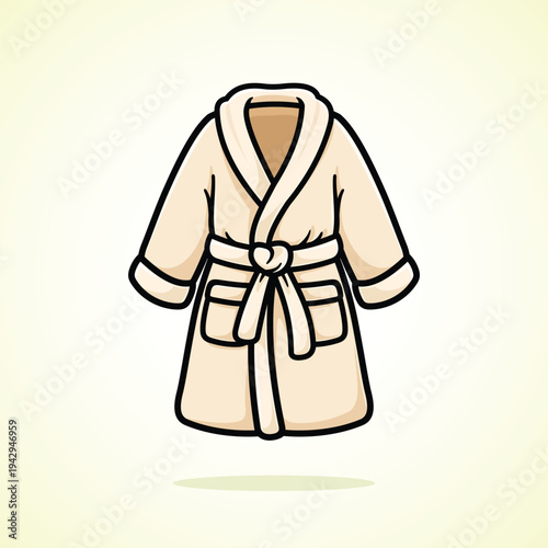 Cream Bathrobe Cute Cartoon Icon Vector Illustration. Isolated background. Flat Cartoon Style