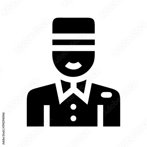 Black and white illustration of a bellboy in uniform isolated on white background, Vector