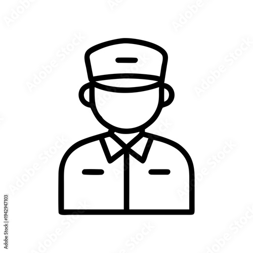 Security guard in uniform with peaked cap and face mask isolated on white background, Vector