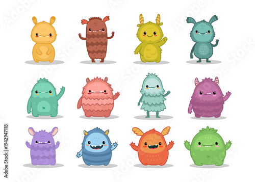 big set of cartoon monsters. Cute monster. Kids funny character design for posters, cards., magazins. Vector illustration