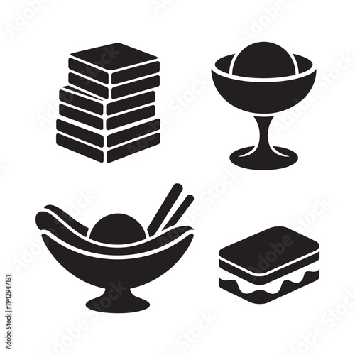 Minimalist icons depicting desserts sweets and a simple sandwich