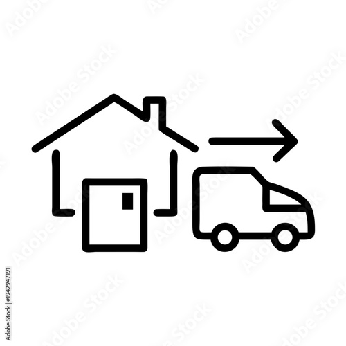 Household moving with a delivery van illustration isolated on white background, Vector