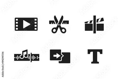 Collection of video editing and multimedia icons on a white background