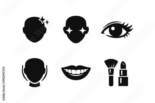 Set of black icons representing beauty and cosmetic procedures on a white background