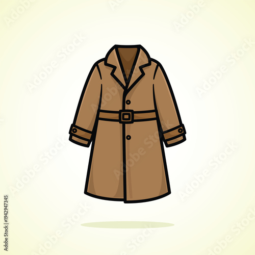 Brown Trench Coat Cute Cartoon Icon Vector Illustration. Isolated background. Flat Cartoon Style