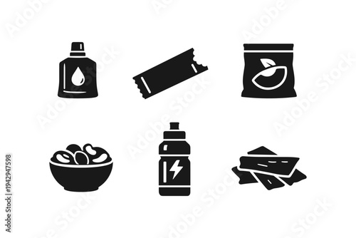 Collection of healthy snacks and drinks for energy and nutrition