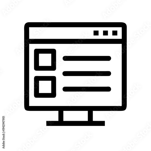 Modern computer monitor displaying a webpage with navigation menu isolated on white background, Vector