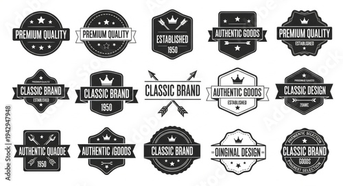 Collection of vintage retro badges and labels for branding.
