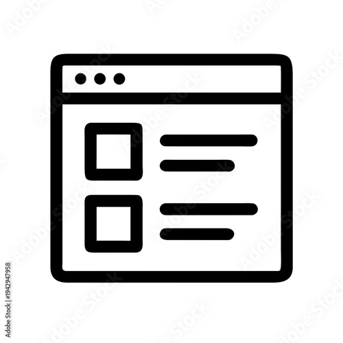 Modern browser window displaying navigation menu and content sections isolated on white background, Vector