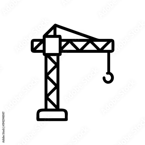 A tower crane lifting a hook with its extended arm over a construction site isolated on white background, Vector