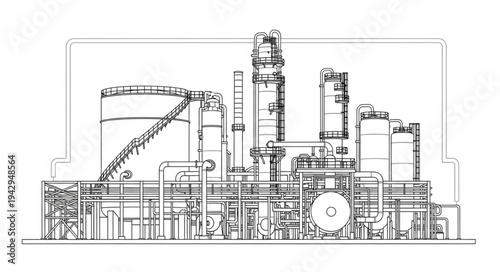 Industrial Factory Blueprint Technical Drawing.