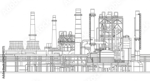 Industrial Factory Blueprint Technical Drawing.