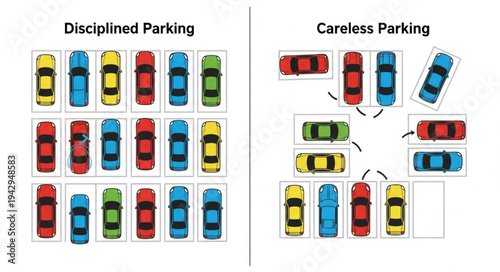 Disciplined vs Careless Parking Comparison Illustration.
