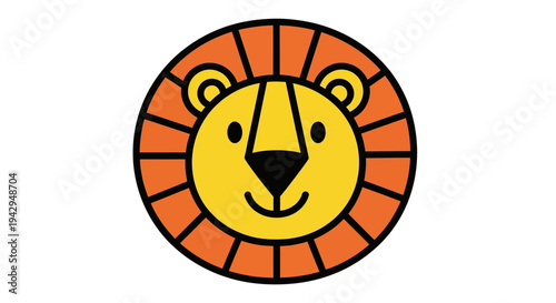 Cartoon Lion Face Closeup Illustration.