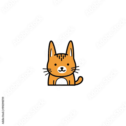 Cartoon Orange Cat Face Closeup.