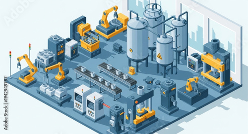 Industrial Factory 3D Model Illustration.