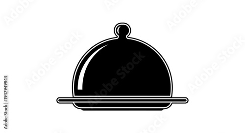 Restaurant Food Serving Cloche Dish Cover Plate Icon Black and White