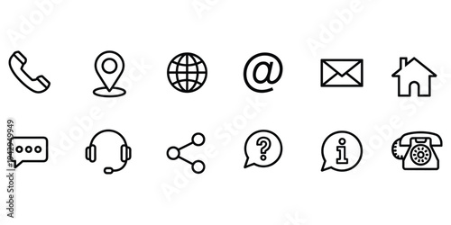 Set of simple black icons for communication and contact methods phone telephone