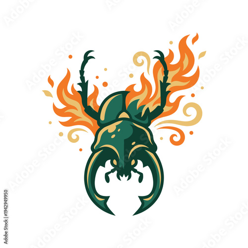 Flaming Stag Beetle Crest in Emerald and Amber Hues