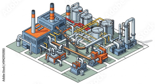 Industrial Factory 3D Model Illustration.
