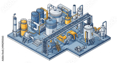 Industrial Factory 3D Model Illustration.