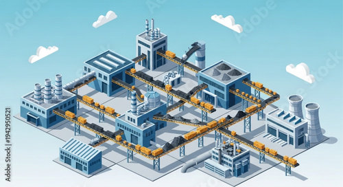 Industrial Factory 3D Model Illustration.