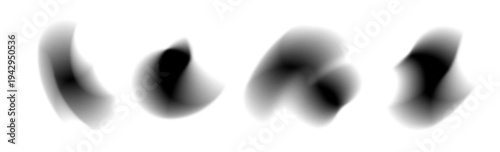 Abstract gradient blur black shape. Organic element soft gradation flow texture. Blob, spot, paintbrush transparent gradation. Fluid paint brush, blurry flow forms. Vector shape modern gradient design