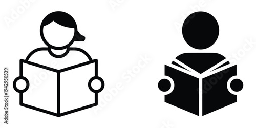 Two Reading Icons One Outline One Solid Black Person Reading Book people